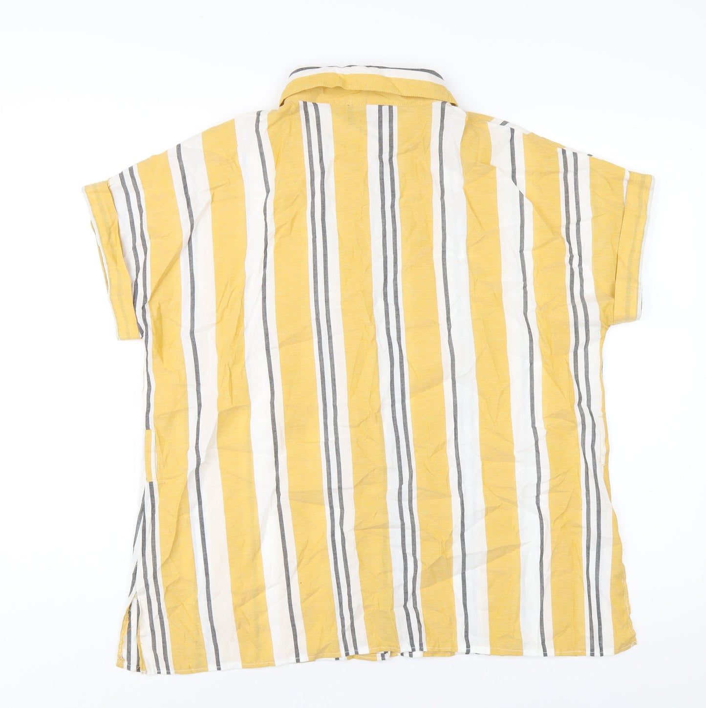 Klass Womens Yellow Striped Polyester Basic Button-Up Size 14 Collared