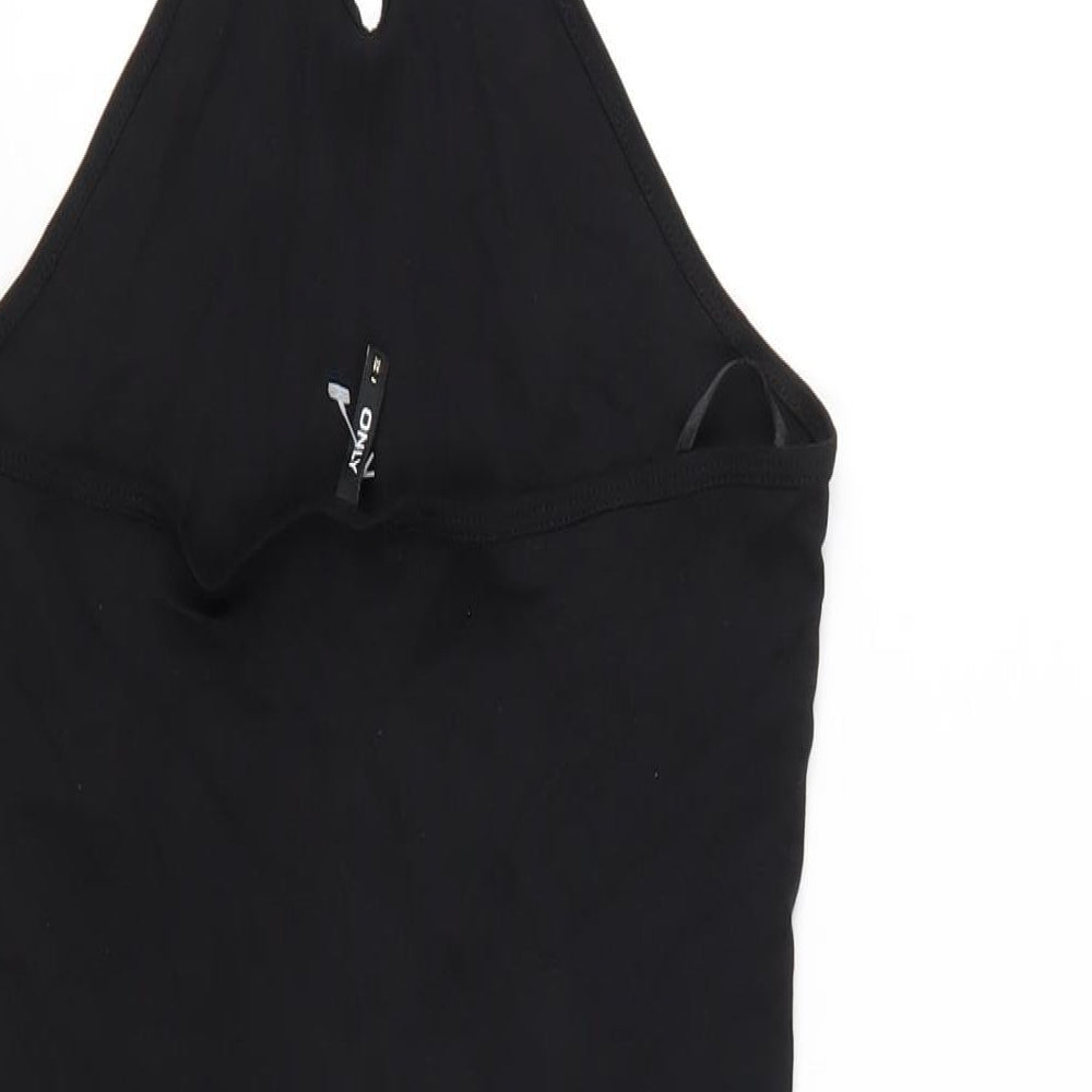 Brand and care label for Only women’s black cotton bodycon, size M, halter pullover