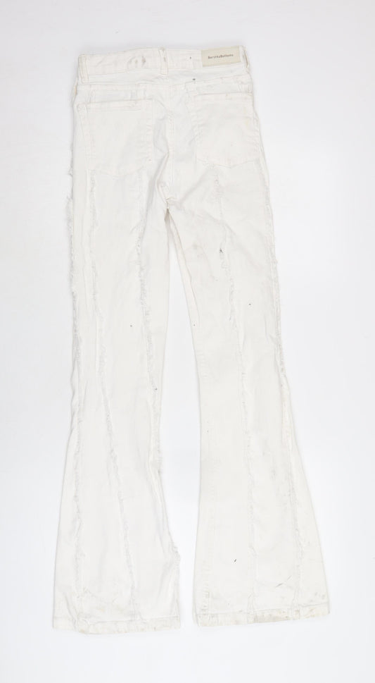 Berksha Womens White Cotton Blend Flared Jeans Size 6 L32 in Regular Zip