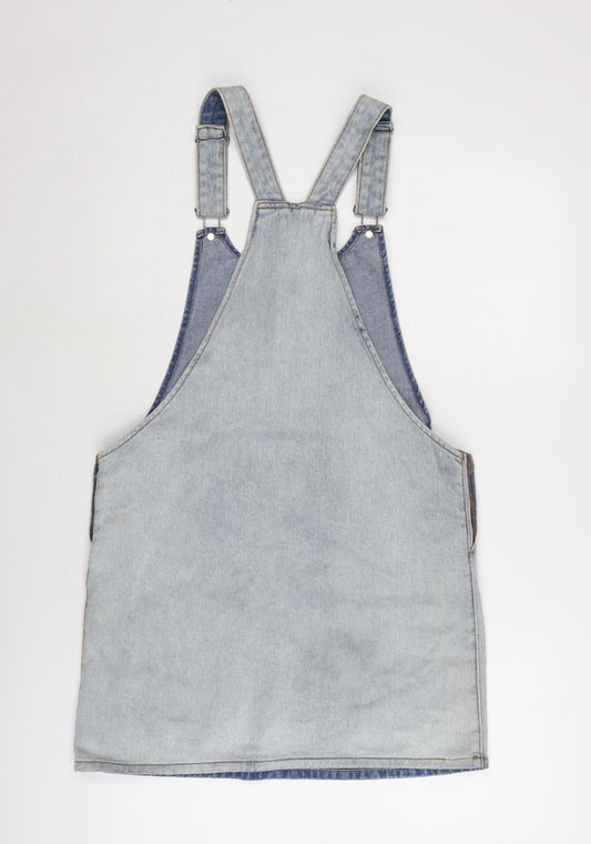 Cooperative Womens Blue Cotton Pinafore/Dungaree Dress Size S Round Neck Snap