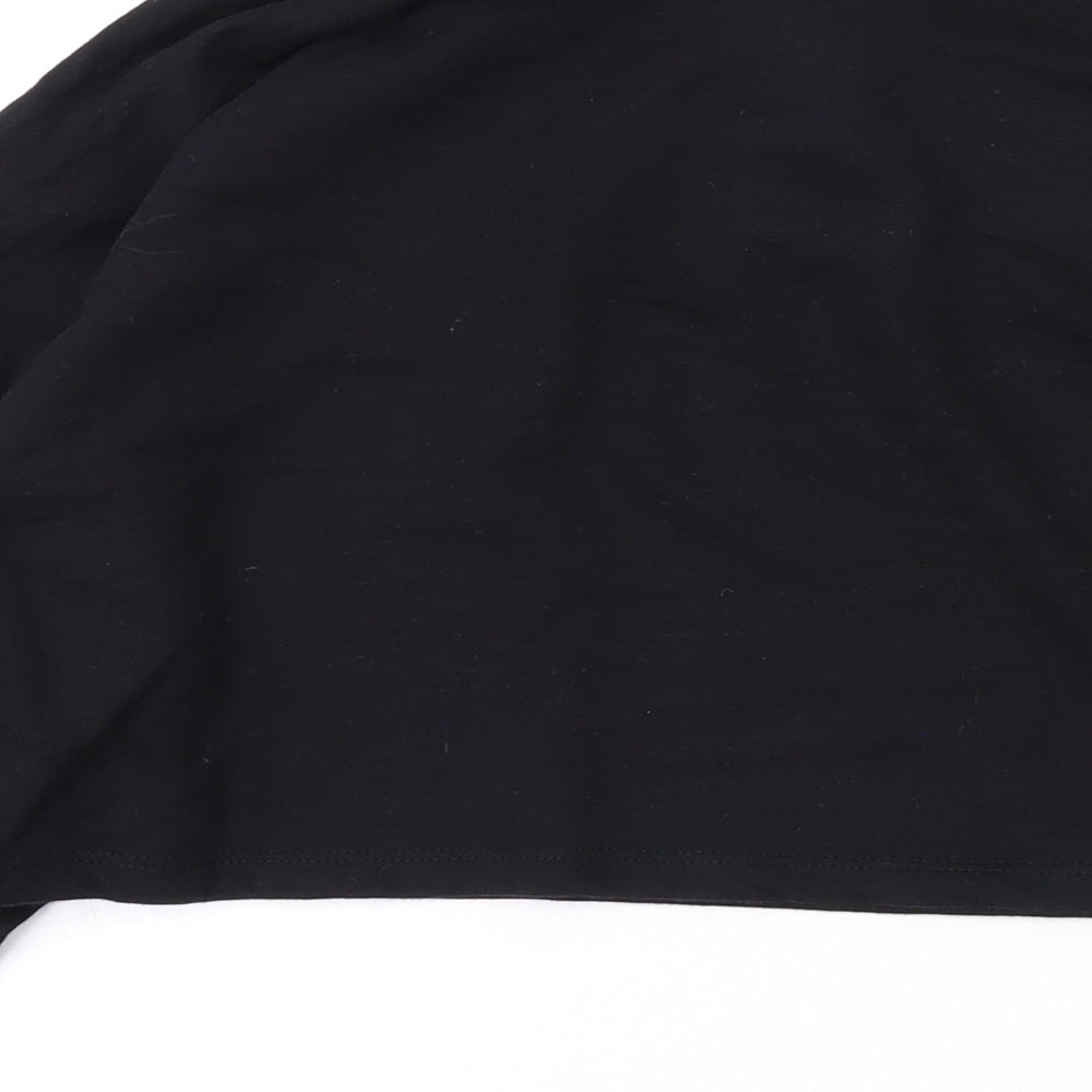 Brand and care label for ASOS women’s black cotton pullover sweatshirt, size UK 6, zip