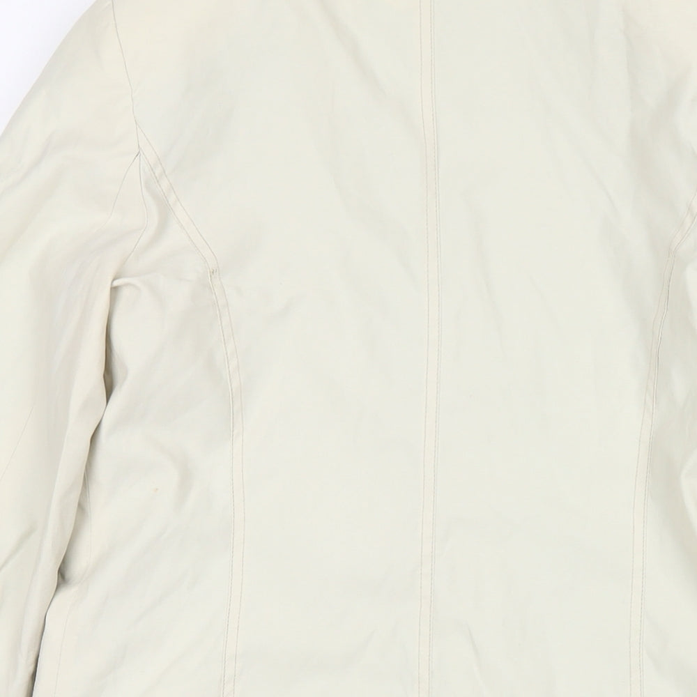 Brand and care label for NuAge women’s beige jacket coat, size UK 10, zip