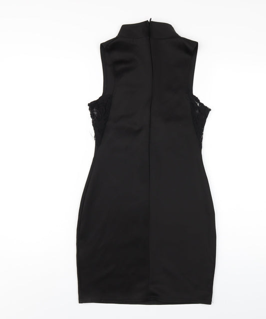 PRETTYLITTLETHING Womens Black Polyester Bodycon Size 6 Mock Neck Zip