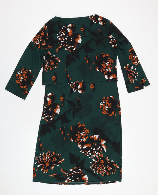 Mamalicious Womens Green Floral Polyester A-Line Size M Round Neck Zip