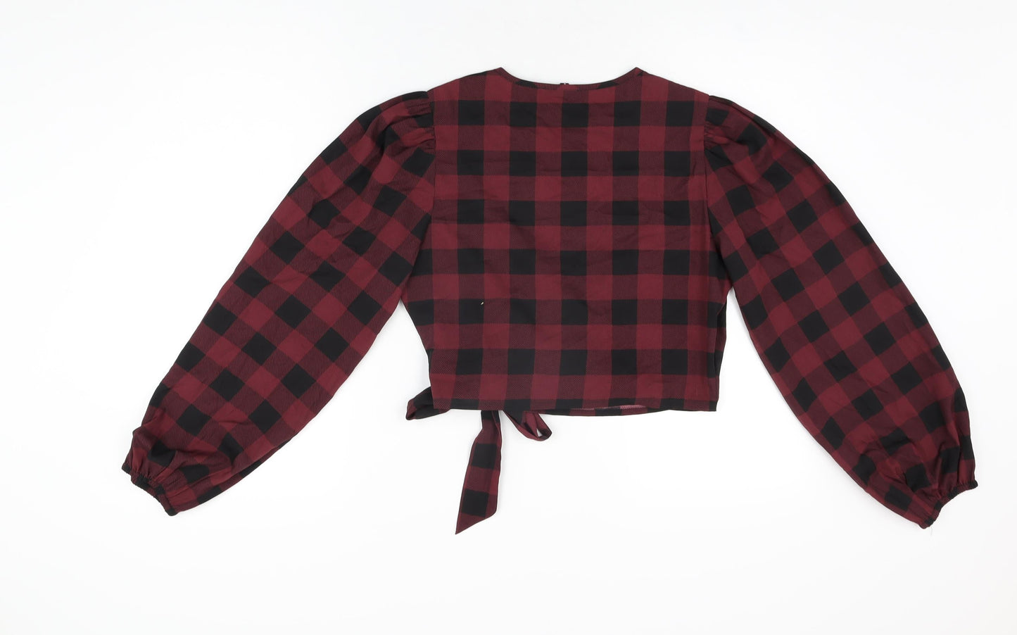 Wednesday's Girl Womens Red Geometric Polyester Wrap Blouse Size S V-Neck