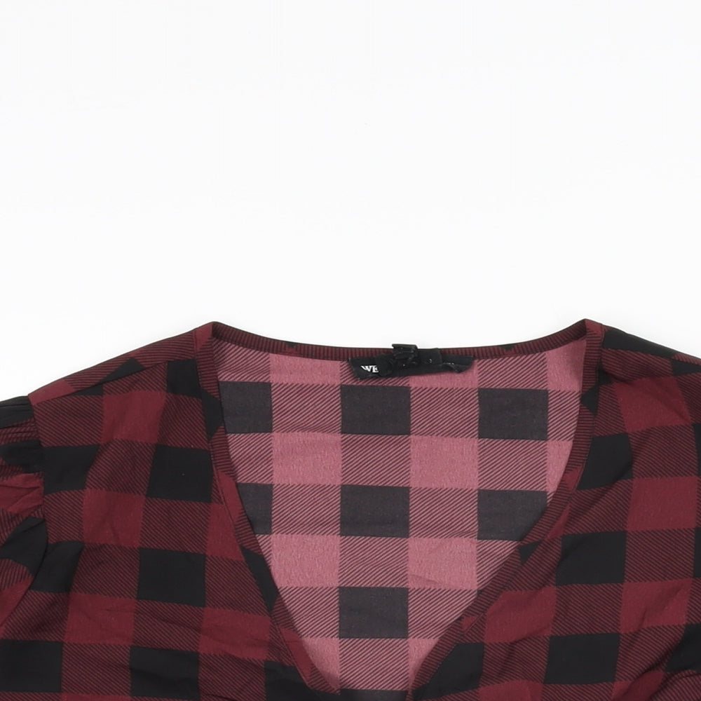 Wednesday's Girl Womens Red Geometric Polyester Wrap Blouse Size S V-Neck