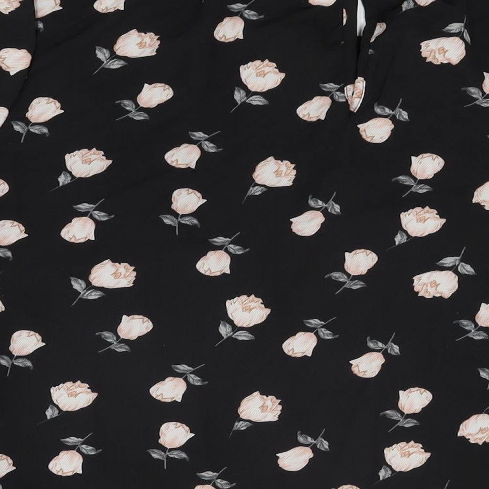 Lovedrobe Womens Black Floral Polyester Basic T-Shirt Size 26 Boat Neck