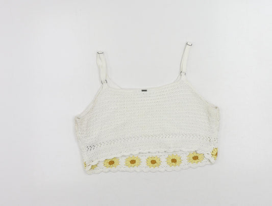 Hollister Womens White Cotton Cropped Tank Size L Scoop Neck - Vintage