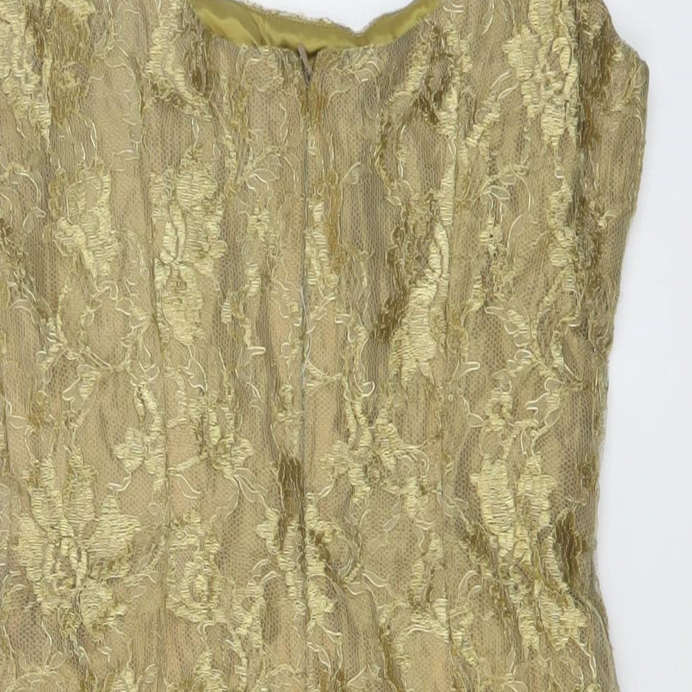 Amanda Wakeley Womens Gold Polyester Mini Size 12 Boat Neck Zip