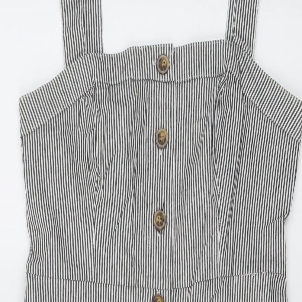 Hollister Womens Green Striped Cotton Mini Size S Square Neck Button