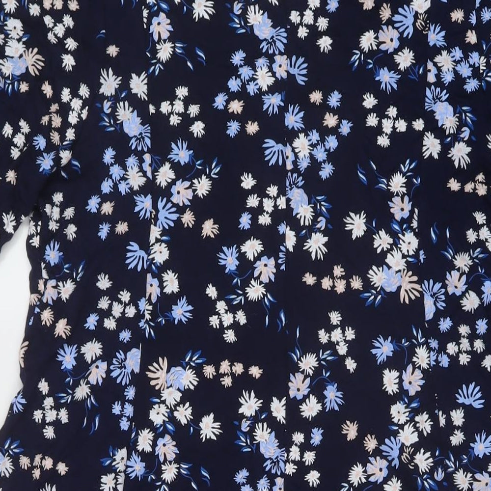 Brand and care label for Roman women’s blue floral viscose a-line, size UK 14, round neck pullover