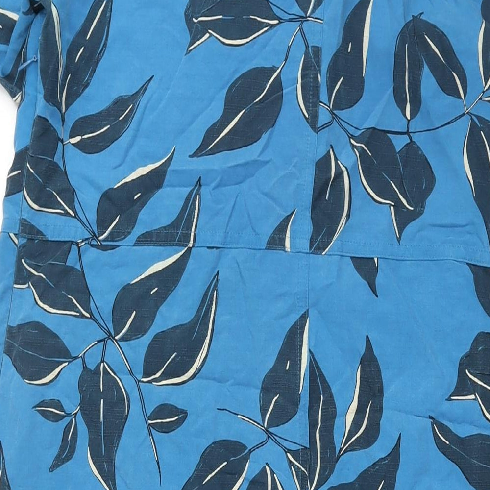 Brand and care label for Autograph women’s blue geometric modal shift, size UK 14, round neck zip - leaf print