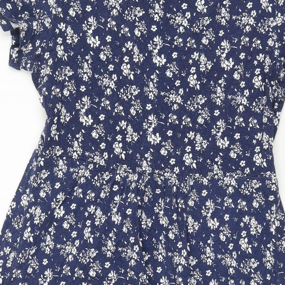 Blooming Marvellou Womens Blue Floral Viscose A-Line Size 10 V-Neck Pullover