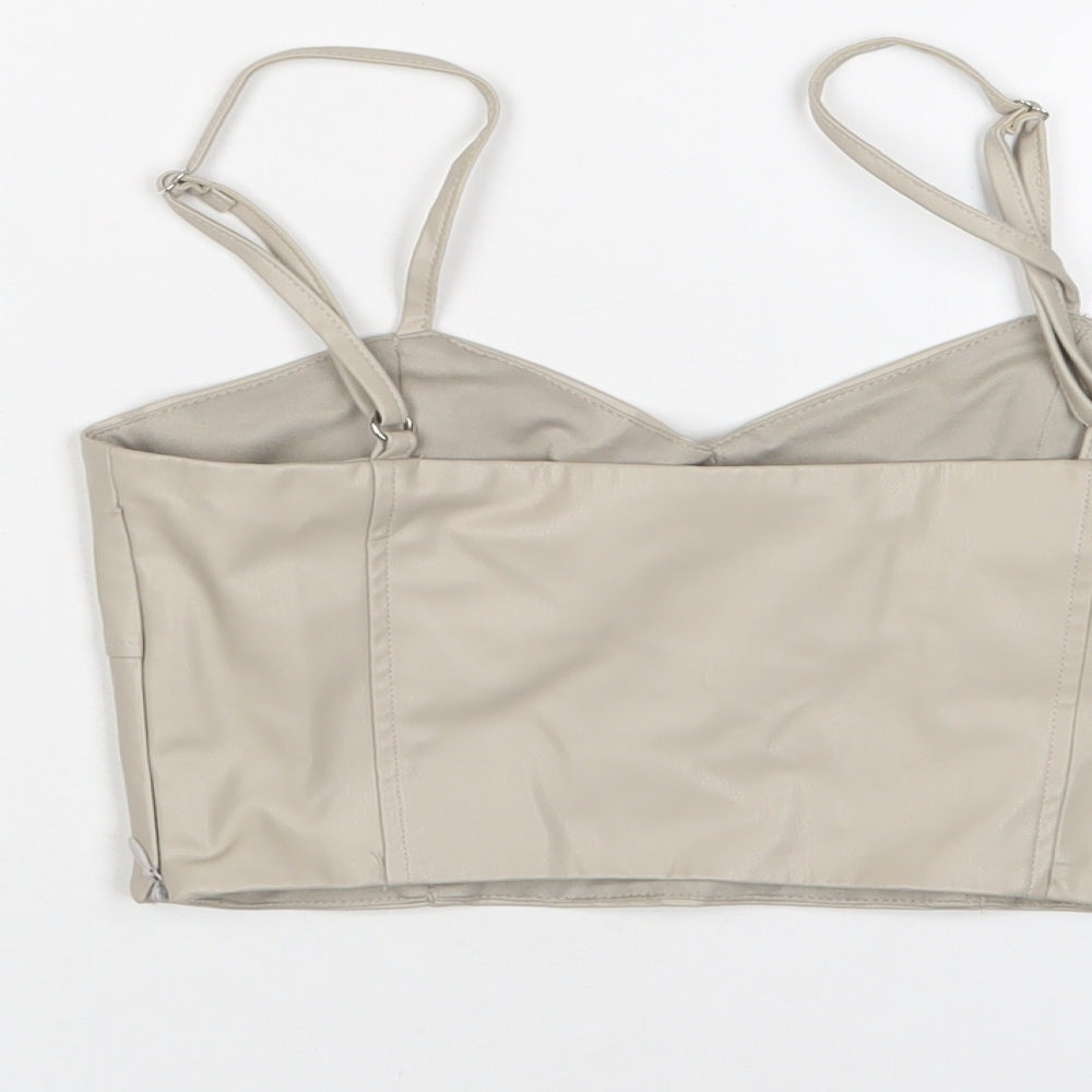 Zara Womens Beige Polyurethane Cropped T-Shirt Size XS Sweetheart