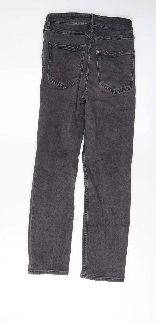 H&M Womens Grey Cotton Straight Jeans Size 8 L26 in Regular Zip