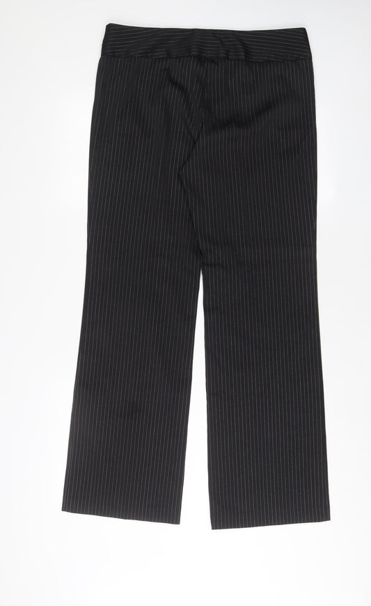 Etam Womens Black Striped Polyester Trousers Size 14 L31 in Regular Hook & Eye