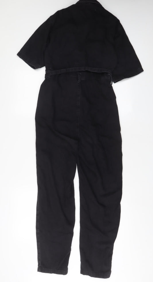 Denim & Co. Womens Black Cotton Jumpsuit One-Piece Size 6 L28 in Button - Belted