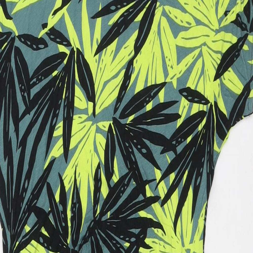 Brand and care label for Principles women’s green viscose a-line, size UK 12, round neck - leaf print