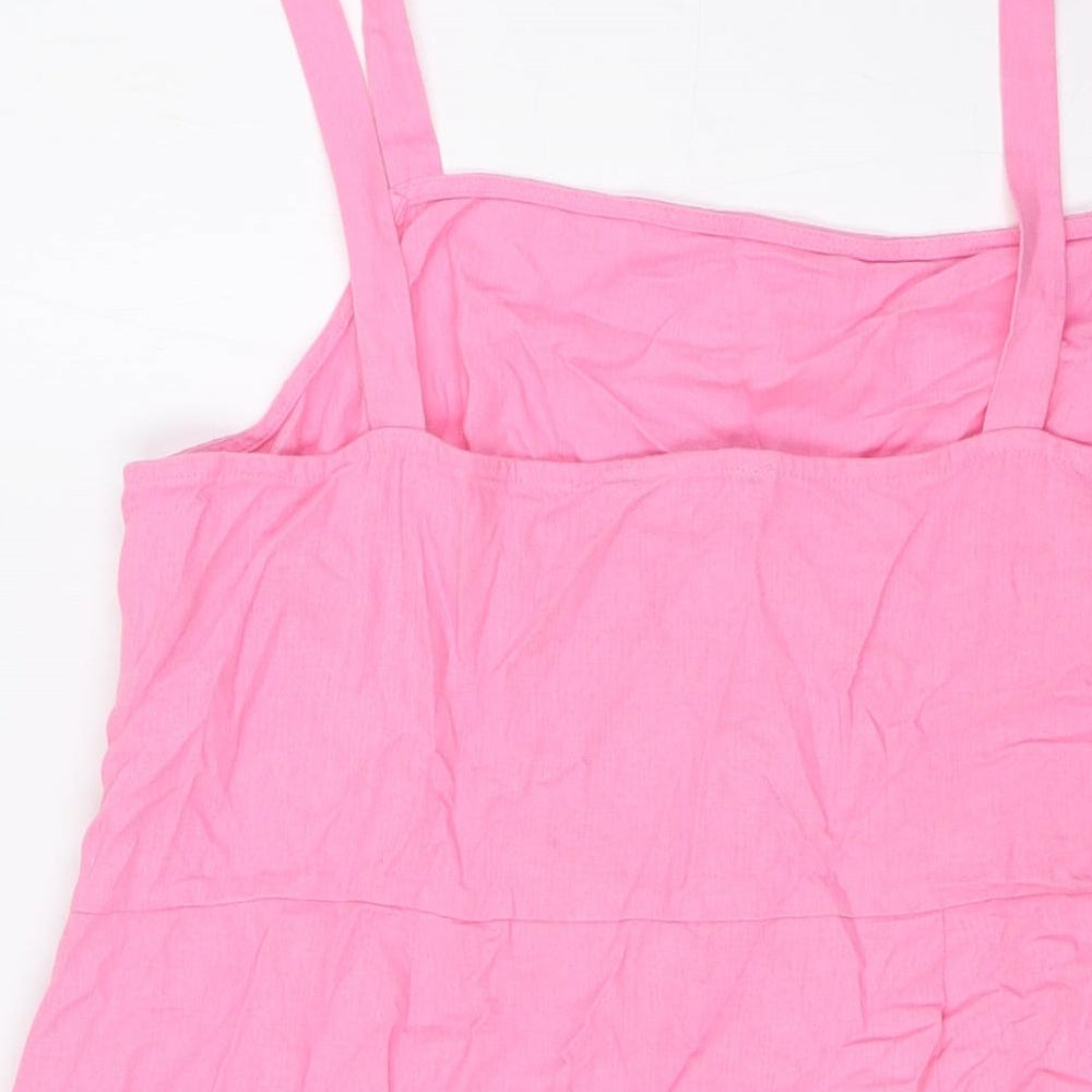 Marks and Spencer Womens Pink Linen A-Line Size 20 Square Neck Zip
