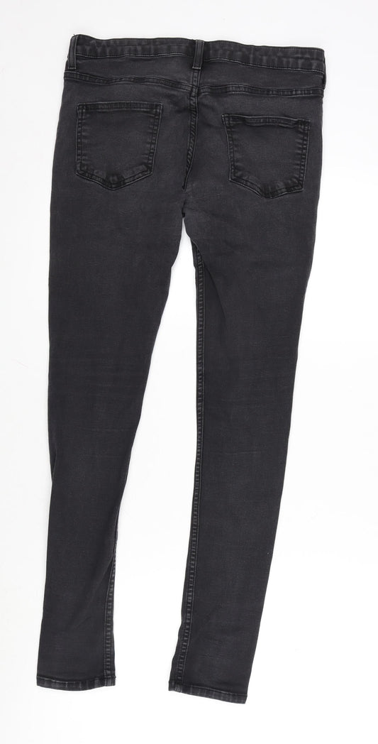 Topman Mens Grey Cotton Blend Straight Jeans Size 32 in L32 in Regular Zip - Skinny fit