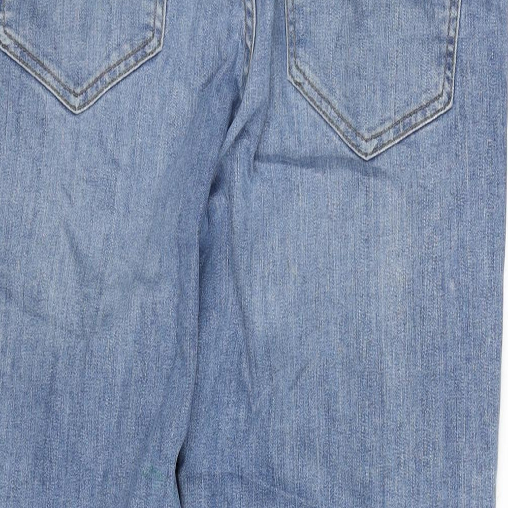 Brand and care label for Denim & Co. women’s blue cotton blend straight jeans, size UK 30, in, 30-inch leg regular button