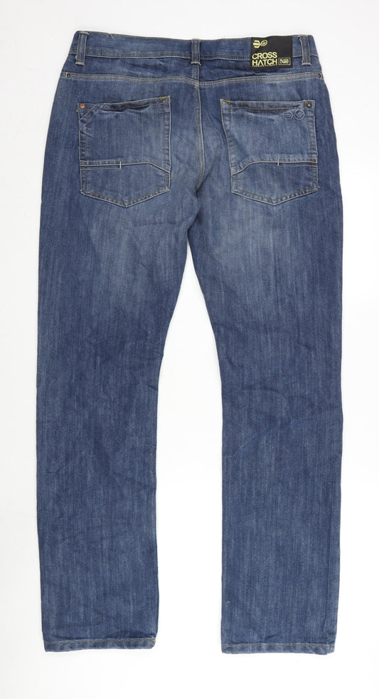 Crosshatch Mens Blue Cotton Blend Straight Jeans Size 35 in L34 in Regular Zip