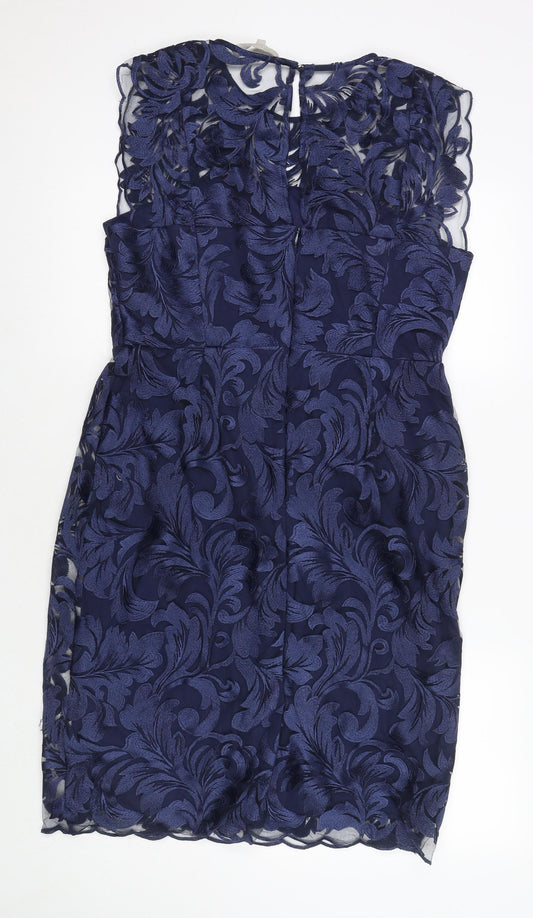 Fenn Wright Manson Womens Blue Floral Polyester A-Line Size 16 Round Neck Zip