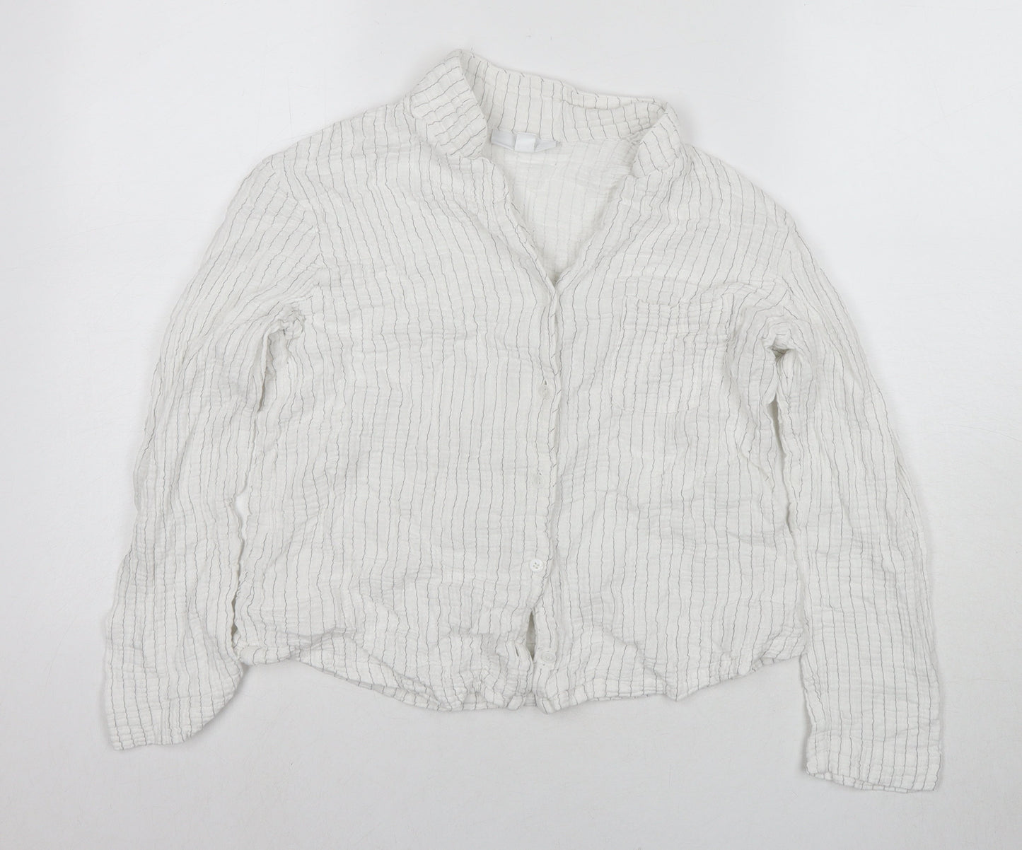 The White Company Womens White Striped Polyester Basic Button-Up Size M Collared