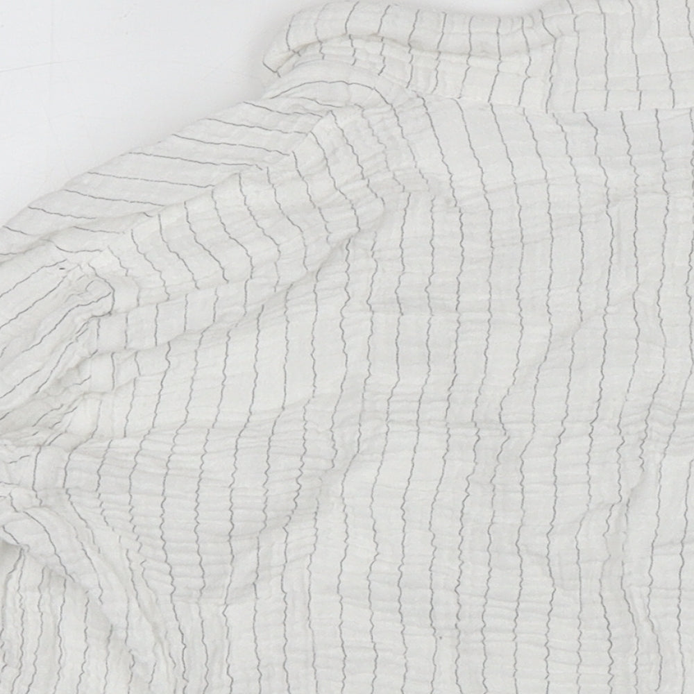 The White Company Womens White Striped Polyester Basic Button-Up Size M Collared