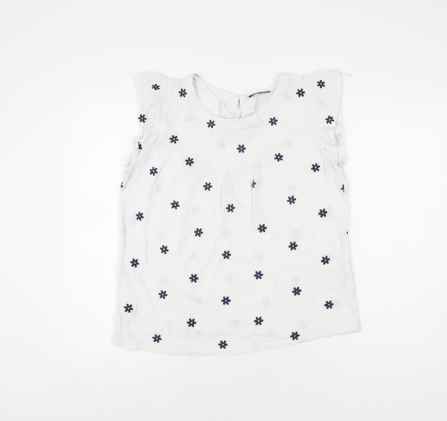 Klass Womens White Floral Cotton Basic T-Shirt Size 12 Round Neck