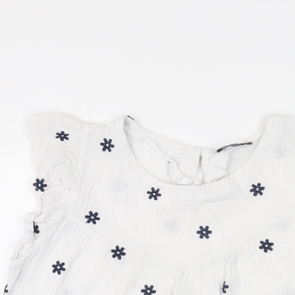 Klass Womens White Floral Cotton Basic T-Shirt Size 12 Round Neck