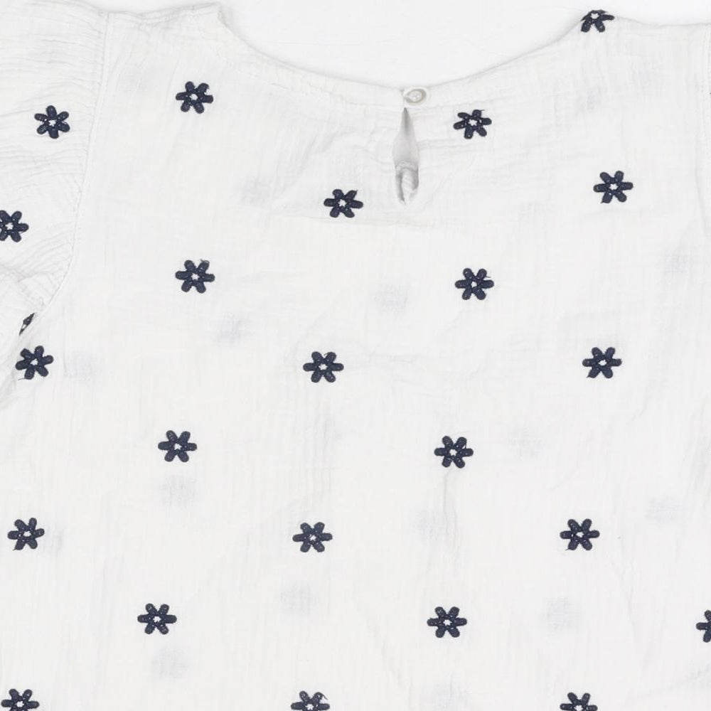 Klass Womens White Floral Cotton Basic T-Shirt Size 12 Round Neck