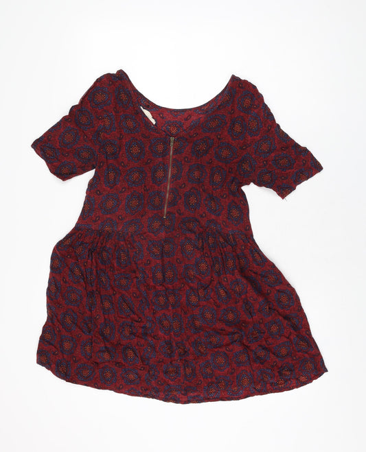 Staring at Stars Womens Red Geometric Viscose Mini Size XS Scoop Neck Zip