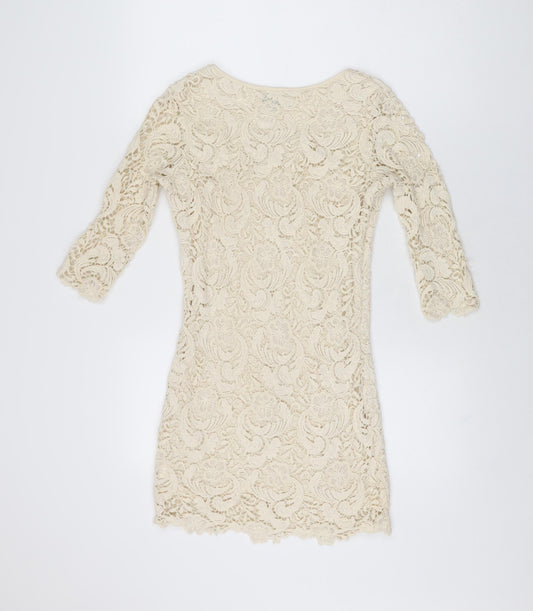 Bikbok Womens Ivory Floral Polyester Mini Size XS Round Neck Pullover