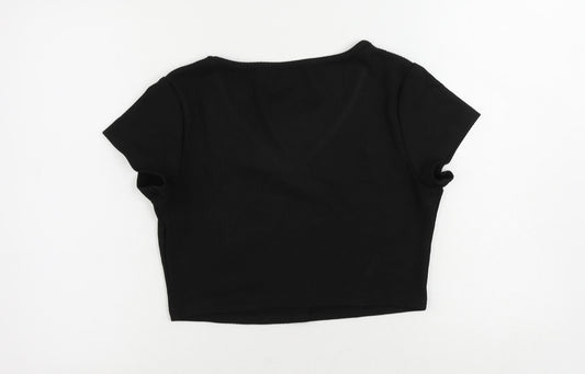 Cider Womens Black Polyester Cropped T-Shirt Size XL V-Neck - Ribbed