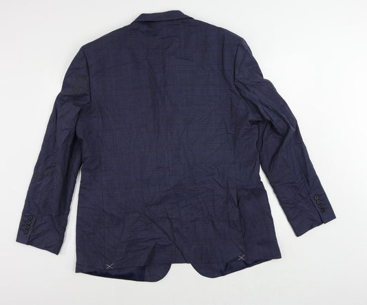 Marks and Spencer Mens Blue Plaid Viscose Jacket Suit Jacket Size 44 Regular