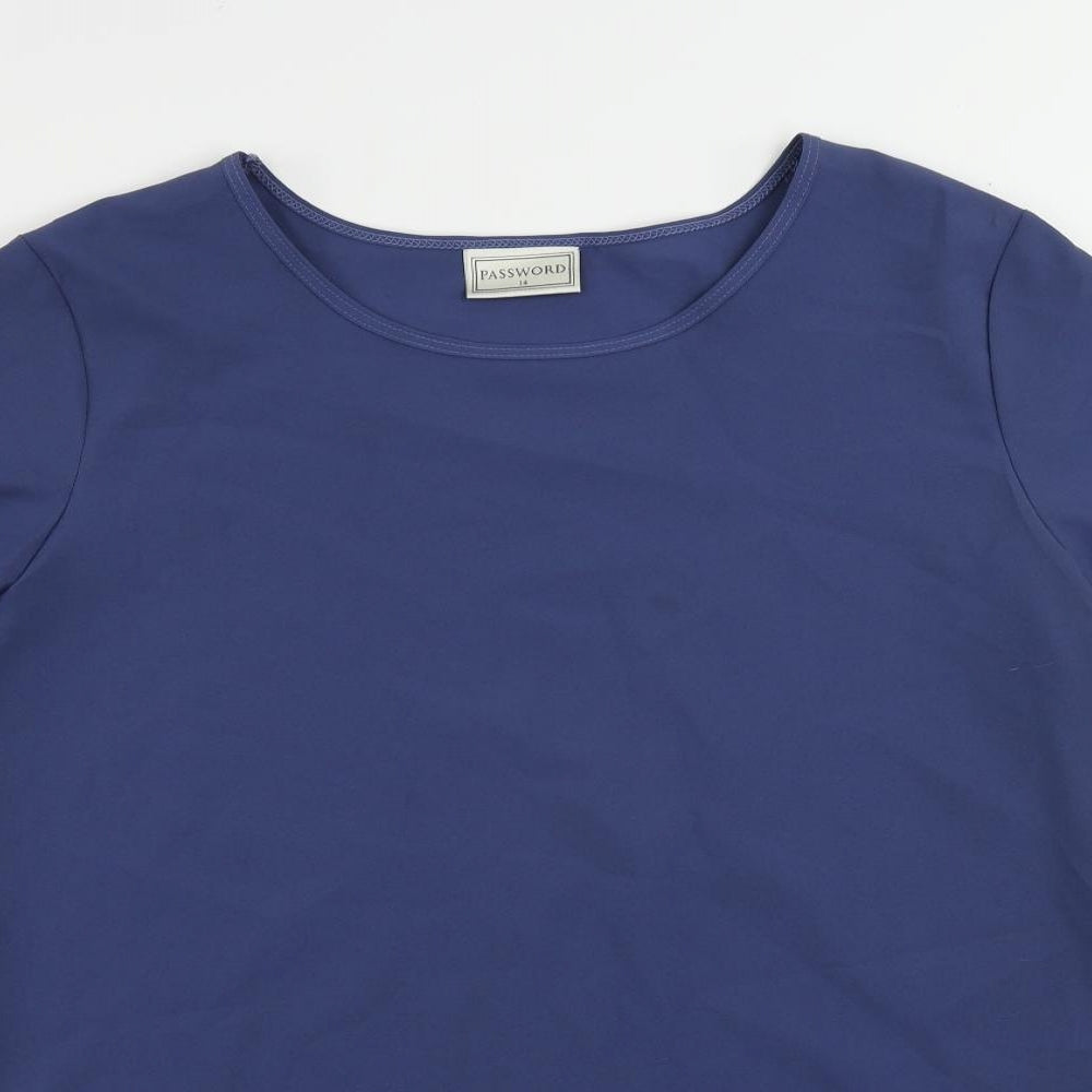 Password Womens Blue Polyester Basic Blouse Size 14 Round Neck