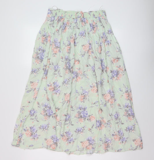 Clover Womens Green Floral Viscose A-Line Skirt Size 16