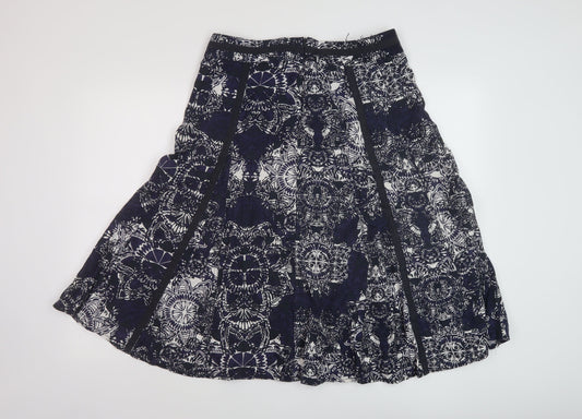 Debenhams Womens Blue Geometric Linen A-Line Skirt Size 12 Zip