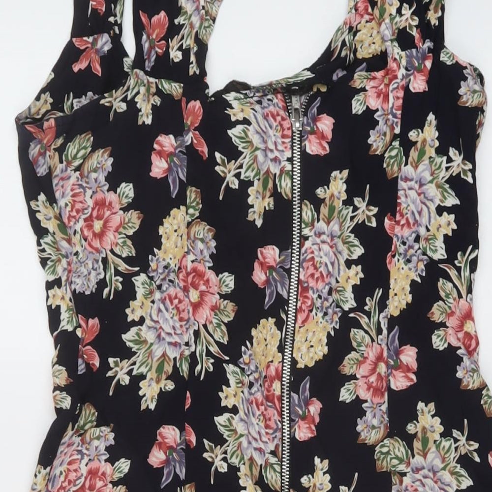 Brand and care label for ASOS women’s multicoloured floral modal a-line, size UK 12, v-neck zip