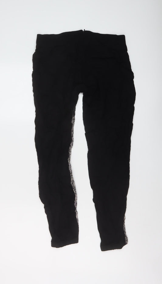 Mama-licious Womens Black Geometric Viscose Trousers Size S L27 in Regular Zip