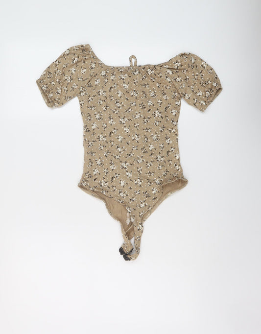 I SAW IT FIRST Womens Beige Geometric Polyester Bodysuit One-Piece Size 8 Snap