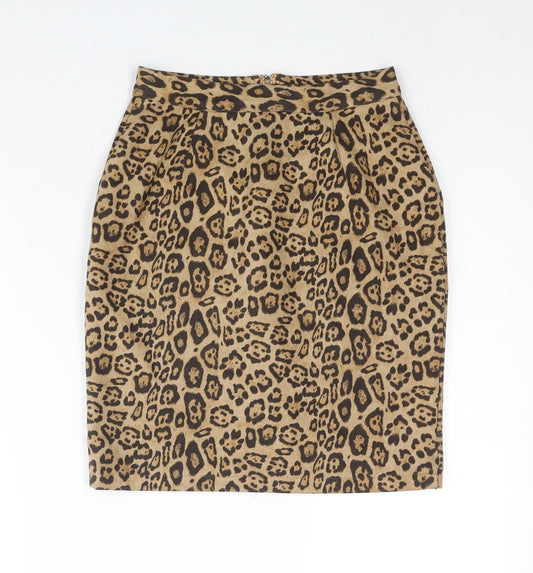 Ma Womens Brown Animal Print Polyester Straight & Pencil Skirt Size S Zip - Jaguar Print