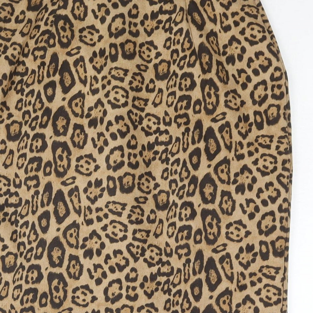 Ma Womens Brown Animal Print Polyester Straight & Pencil Skirt Size S Zip - Jaguar Print