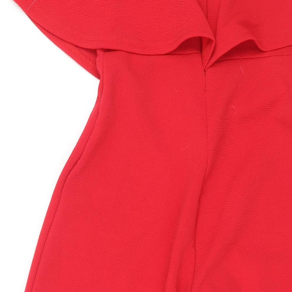 PRETTYLITTLETHING Womens Red Herringbone Polyester Jumpsuit One-Piece Size 6 L20 in Zip - Frill
