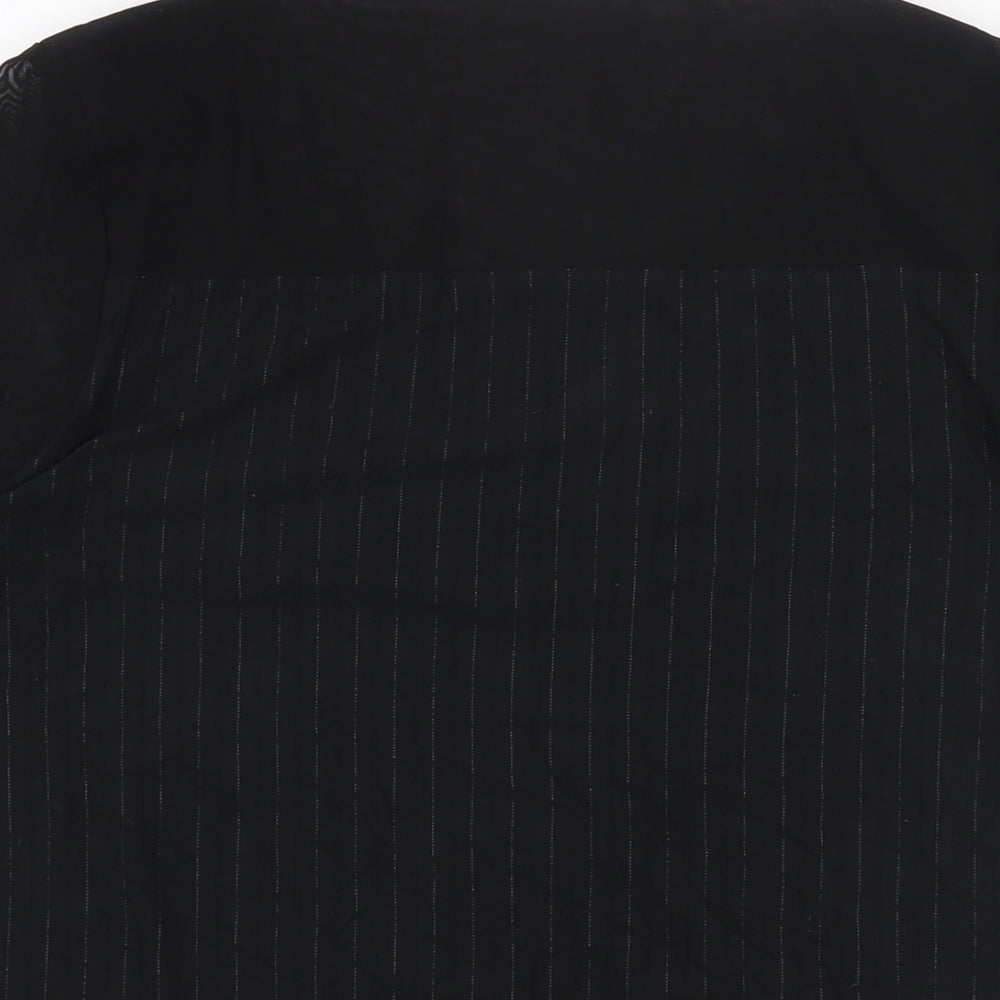 Brand and care label for Autograph women’s black striped viscose basic blouse, size UK 14, round neck - mesh sleeves