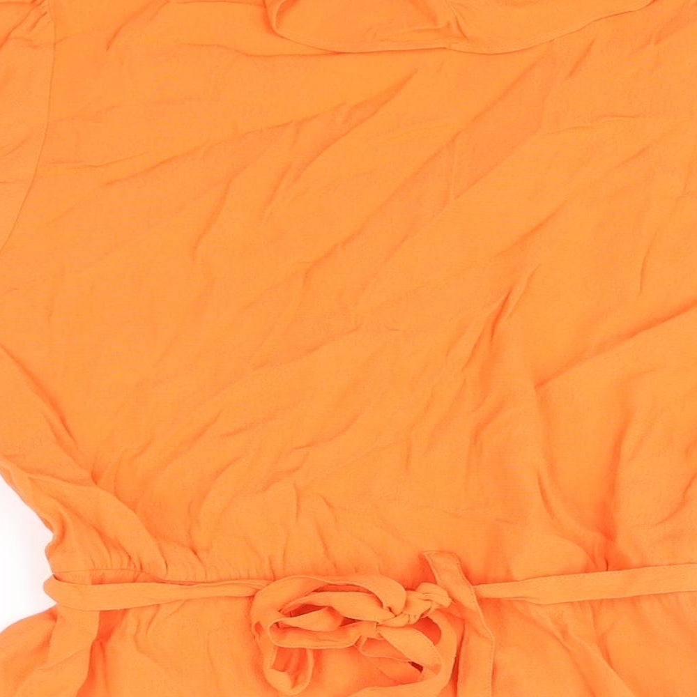 Marks and Spencer Womens Orange Viscose Basic Blouse Size 16 V-Neck - Belted Peplum Frill
