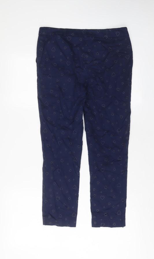 NEXT Womens Blue Geometric Cotton Trousers Size 30 in L24 in Regular Zip - Heart Pattern
