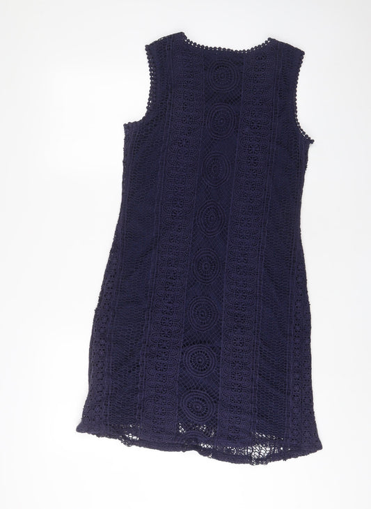 Solitaire Womens Blue Cotton A-Line Size M Scoop Neck Pullover