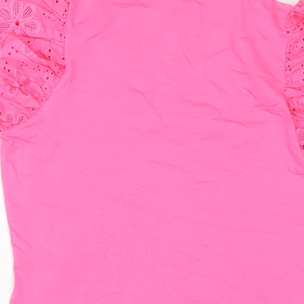 Savida Womens Pink Polyester Basic T-Shirt Size L Crew Neck - Crochet